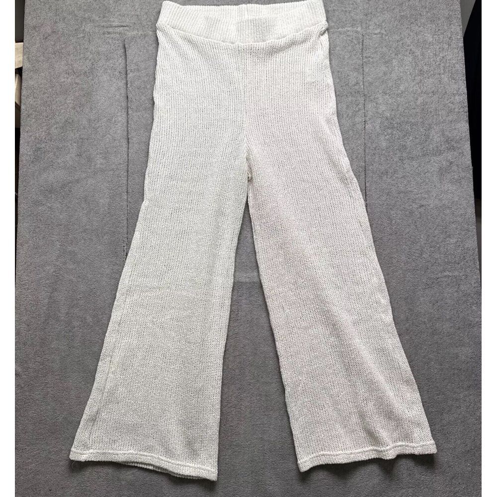 Free People Pants Medium Cream Ivory Open Knit Wide Leg Flare Beach Cover Yoga